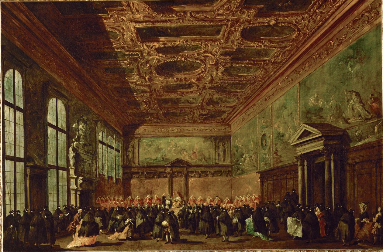 La salle du college au palais des Doges a Venise - La sala del consiglio nel palazzo dei Dogi, Venezia ... da Francesco (circle of) Guardi
