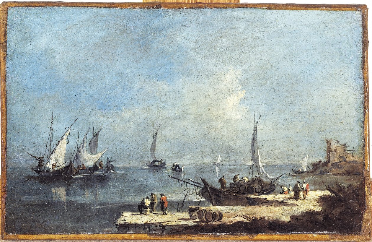 Veduta di un porto sulla laguna da Francesco (school of) Guardi