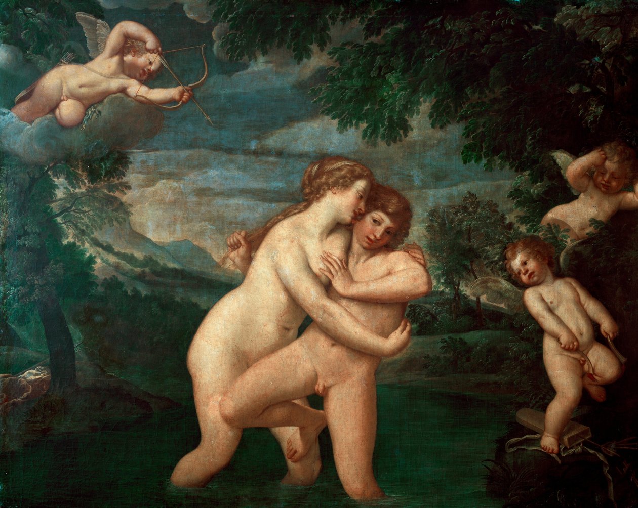 Salmacide nel bagno respinta da Ermafrodito (dettaglio) da Francesco Albani