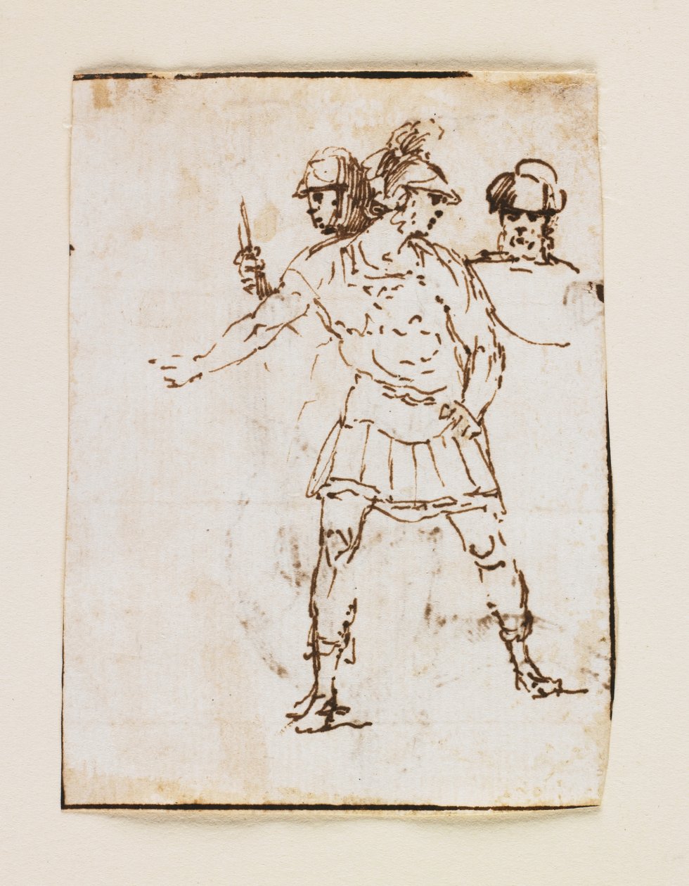 Studio di due soldati romani e una figura barbuta (recto); Studio di un uomo barbuto che cammina con un bastone (verso) da Francesco Allegrini