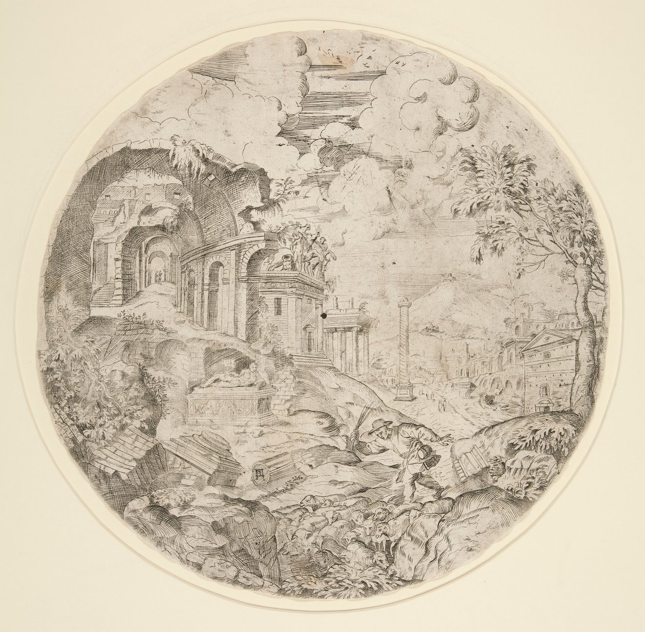 Veduta di Roma con rovine, Traiano da Francesco Amato