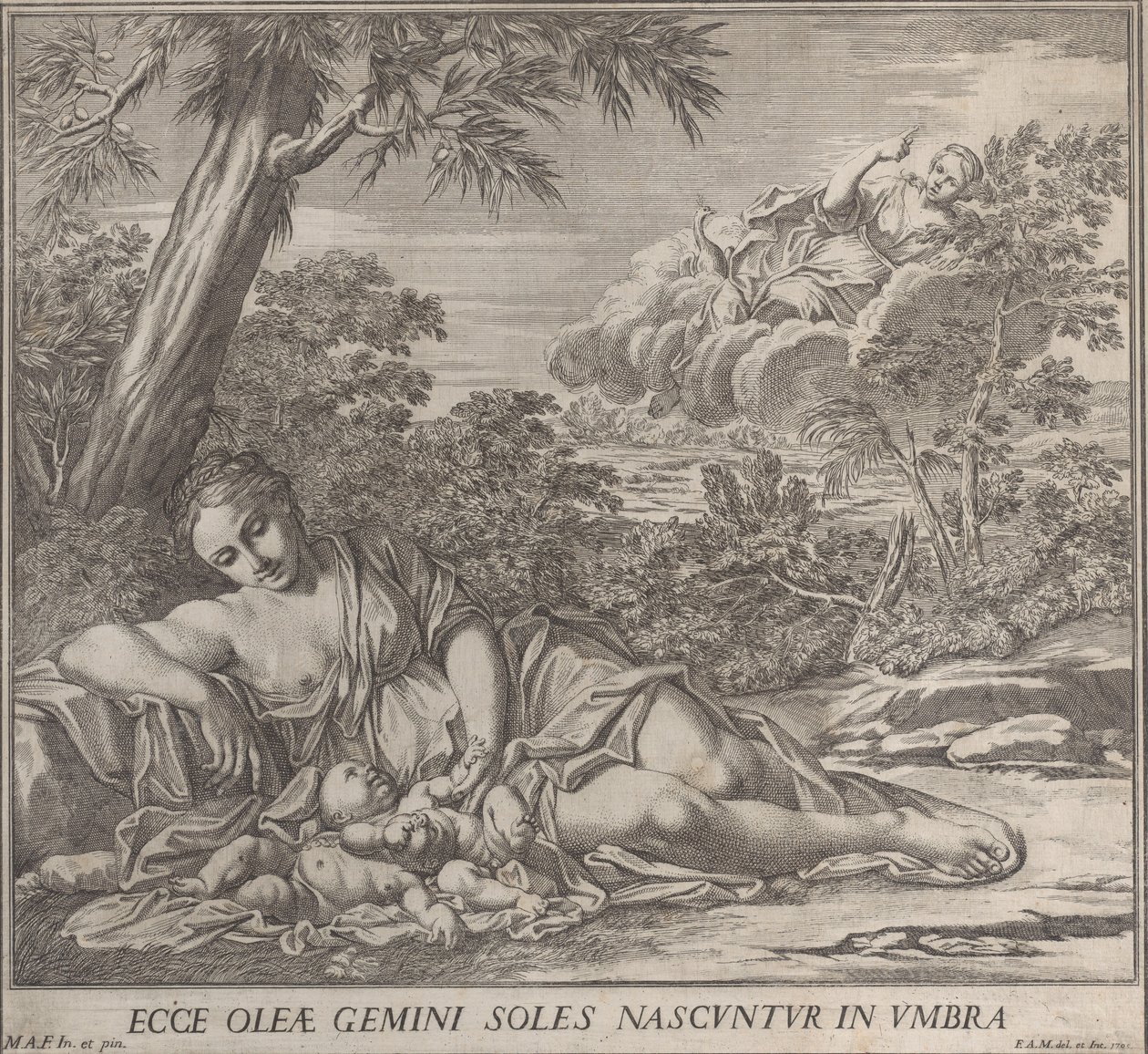 Latona e i suoi gemelli dormienti, Apollo e Diana, in un paesaggio, 1705 da Francesco Antonio Meloni