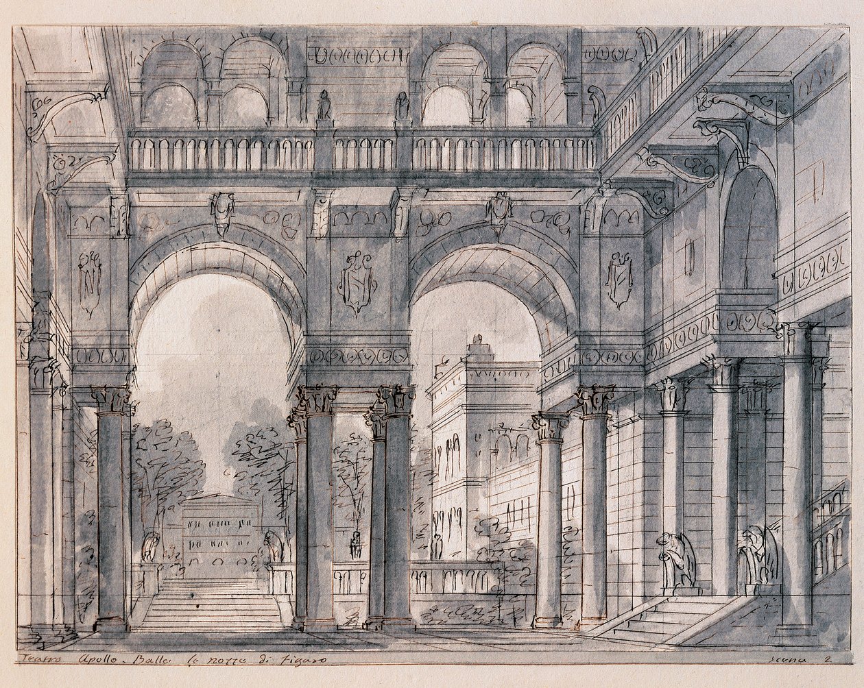 Scenografia per la seconda scena de "Le nozze di Figaro" di Wolfgang Amadeus Mozart diretta dallo scenografo Francesco Bagnara (1820-1839) Venezia, Museo Correr da Francesco Bagnara