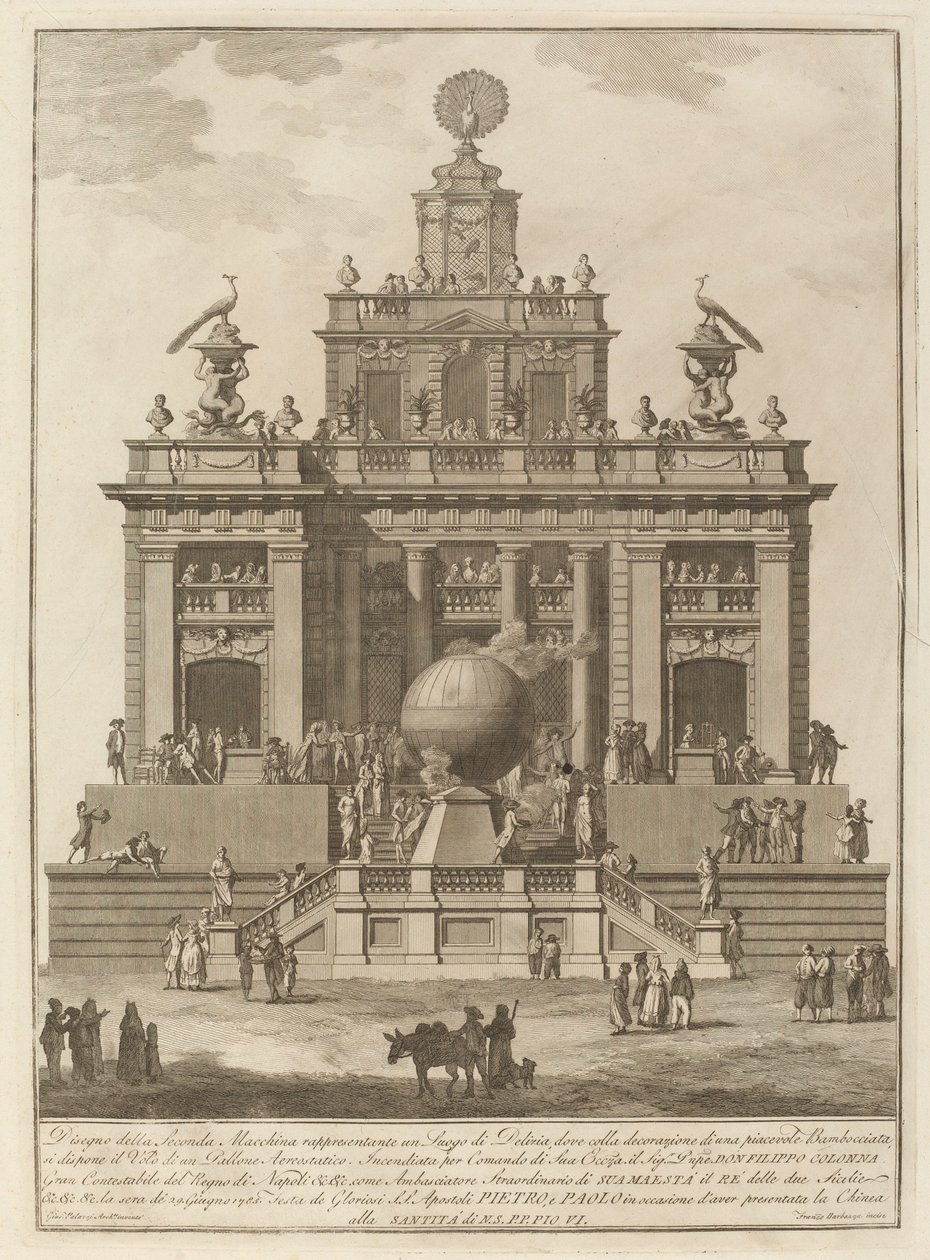 Un luogo di delizia con un pallone aerostatico, per il Festival di Chinea, 1785 da Francesco Barbazza