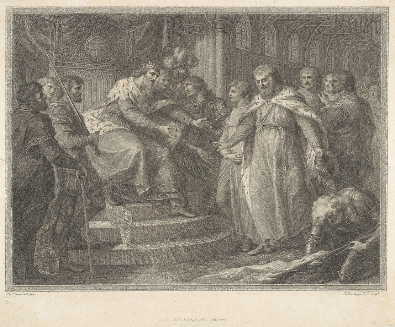 Edoardo, principe di Galles, presenta al padre Edoardo III il re prigioniero Giovanni di Francia e i suoi figli dopo la battaglia di Poitiers da Francesco Bartolozzi