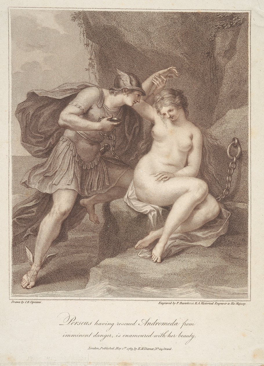 Perseo, dopo aver salvato Andromeda da un pericolo imminente, si innamora della sua bellezza da Francesco Bartolozzi