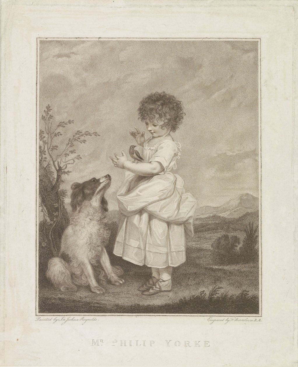 Ritratto di Philip Yorke con cane e uccello da Francesco Bartolozzi