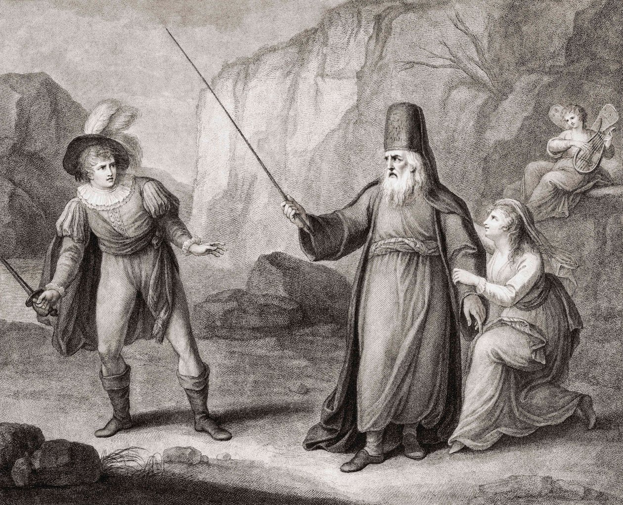 Prospero disarma Ferdinando. Shakespeare. La Tempesta da Francesco Bartolozzi