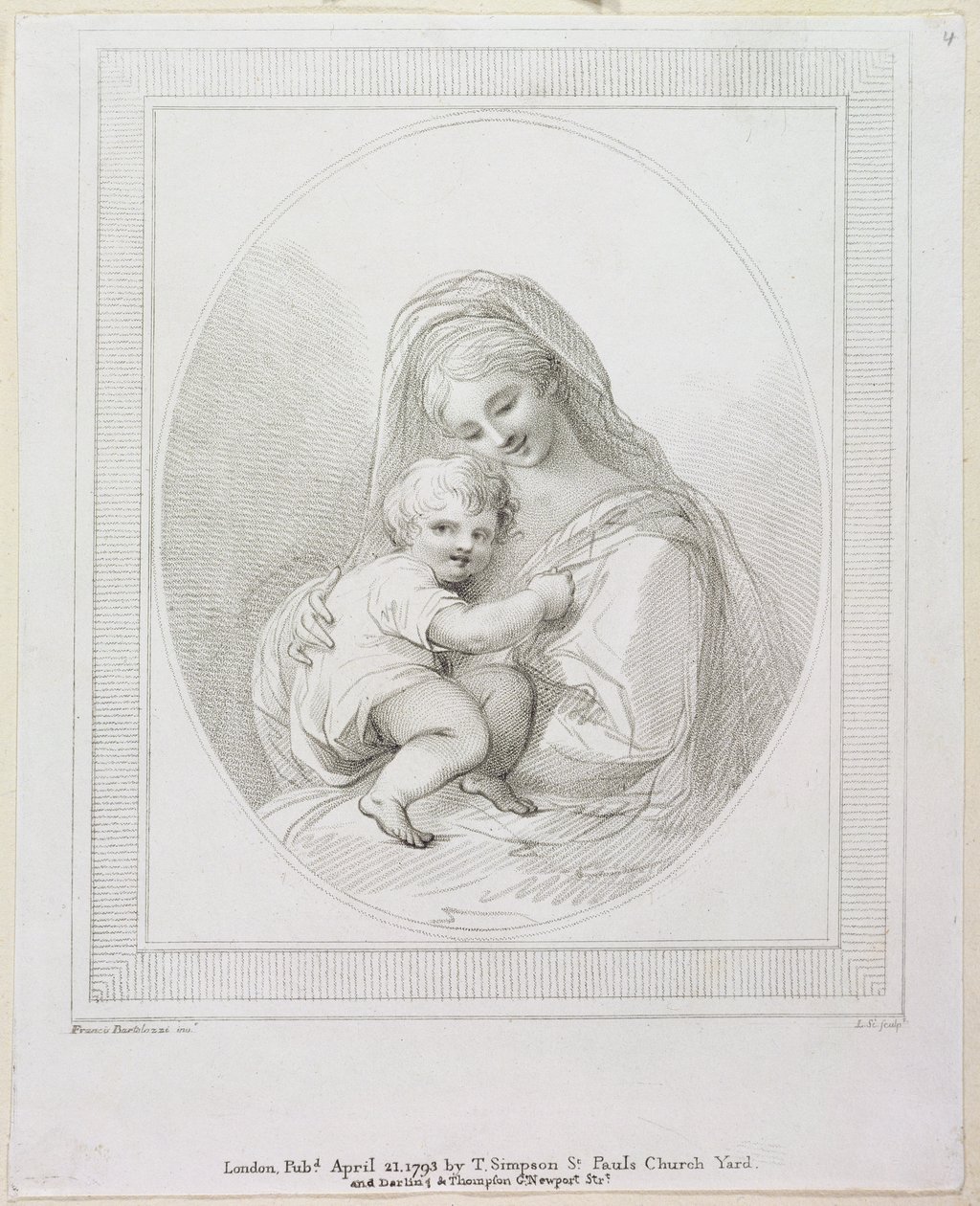 Vergine e Bambino, inciso da Luigi Schiavonetti, 1793 (incisione) da Francesco Bartolozzi