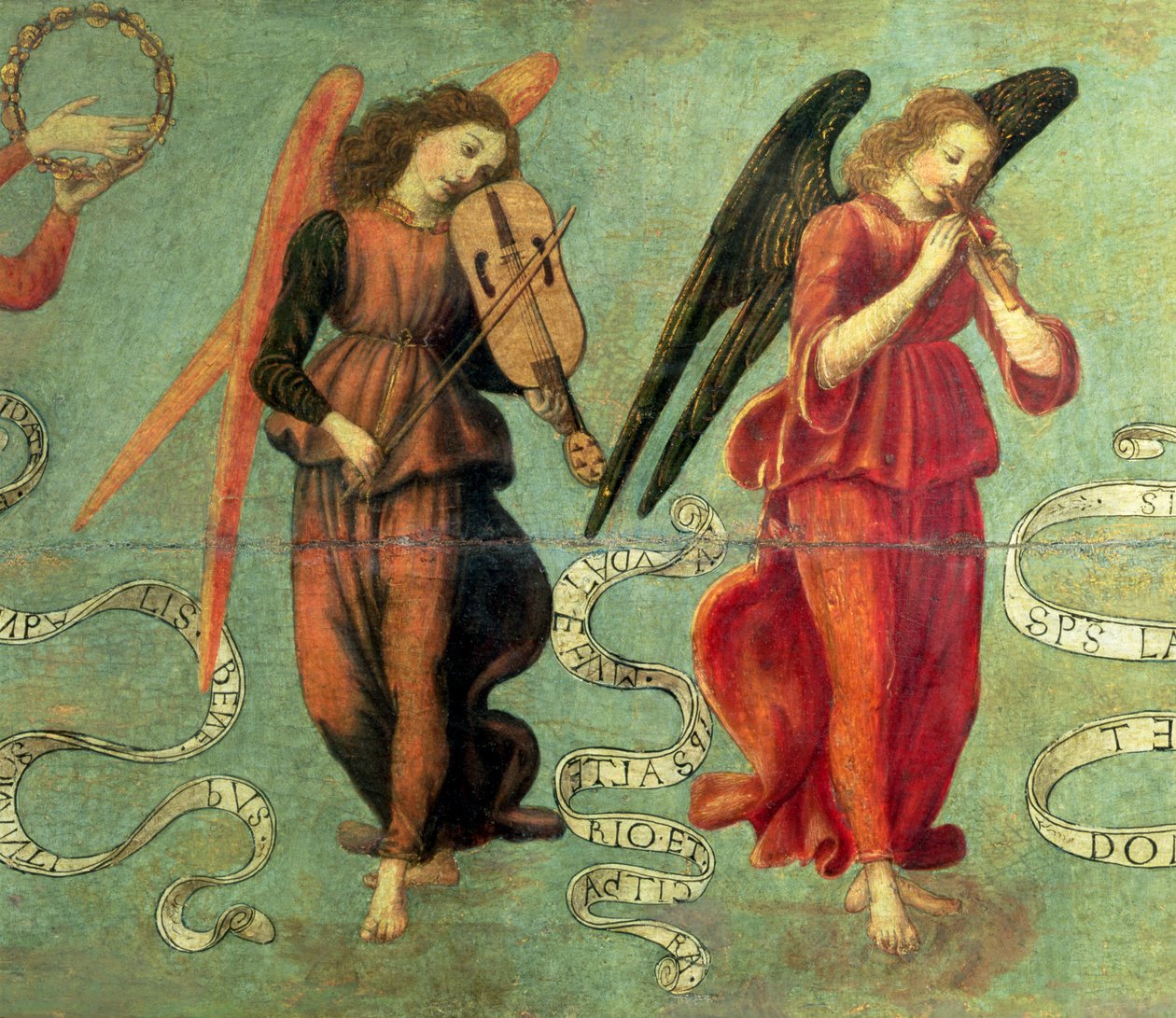 Angeli che suonano il violino e il flauto (dettaglio) da Francesco Botticini