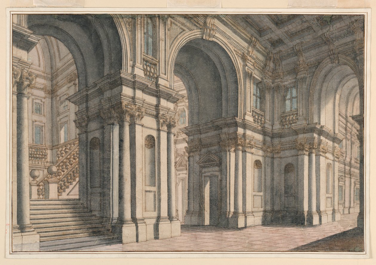 Disegno, Scenografia: Interni di palazzo, 1700-1750 da Francesco Galli Bibiena