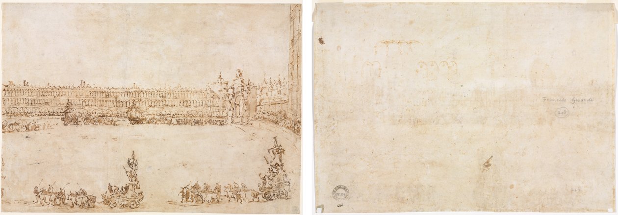 Processione di carri trionfali in Piazza San Marco, Venezia, per la visita dei Conti del Nord (recto) da Francesco Guardi
