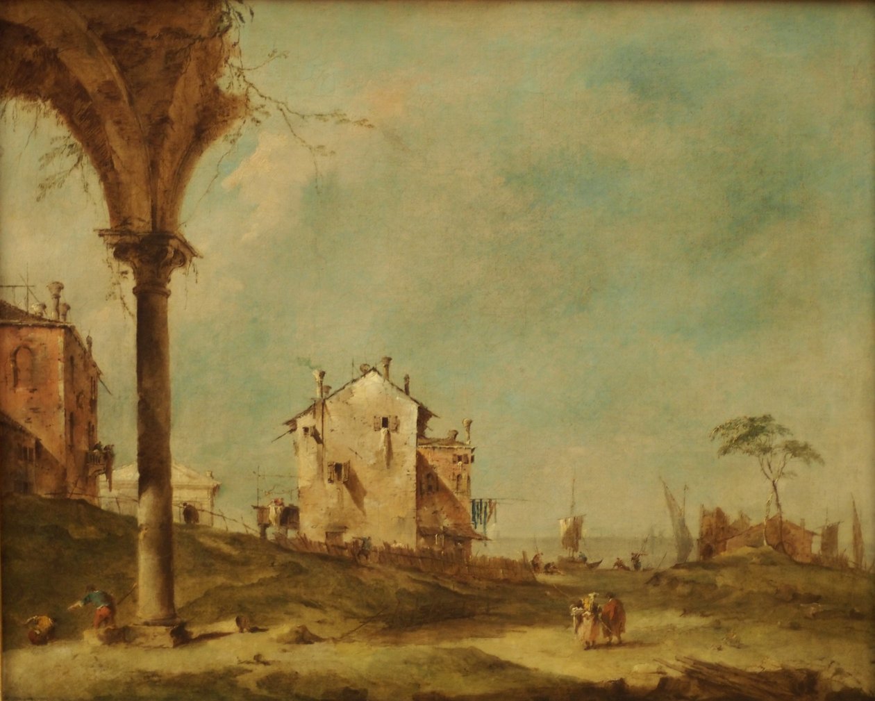 Capriccio, paesaggio fantastico con edifici sulla laguna da Francesco Guardi