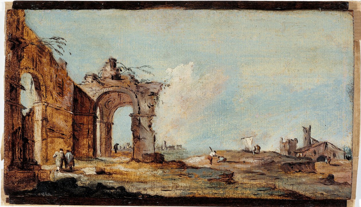 Capriccio, con arco in rovina e case dei pescatori da Francesco Guardi