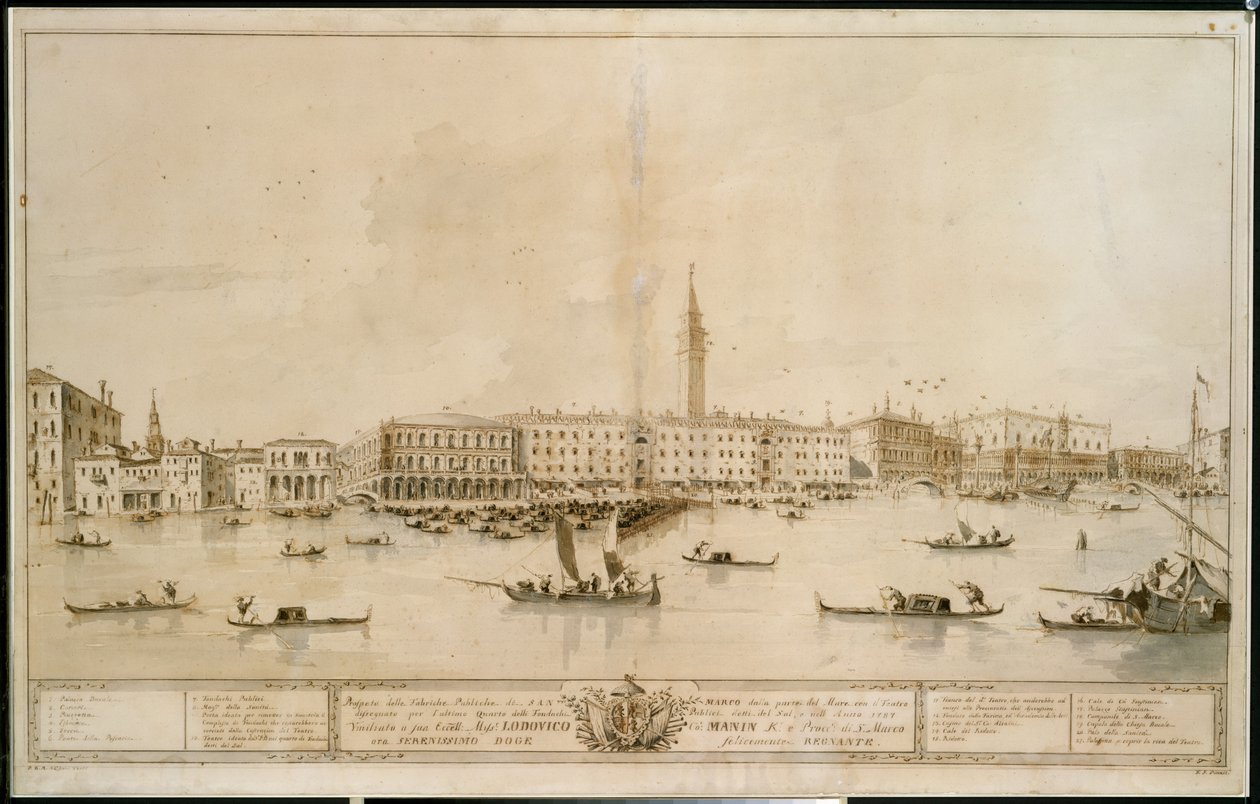 Panorama di Venezia dal Bacino di San Marco, comprendente il progetto per il proposto Teatro Manin da Francesco Guardi