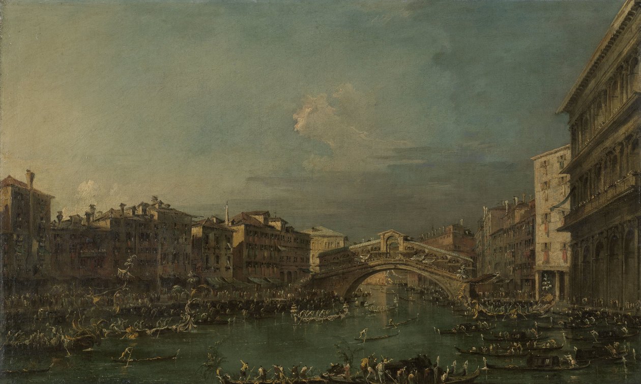 Regata sul Canal Grande, vicino al Ponte di Rialto, Venezia da Francesco Guardi