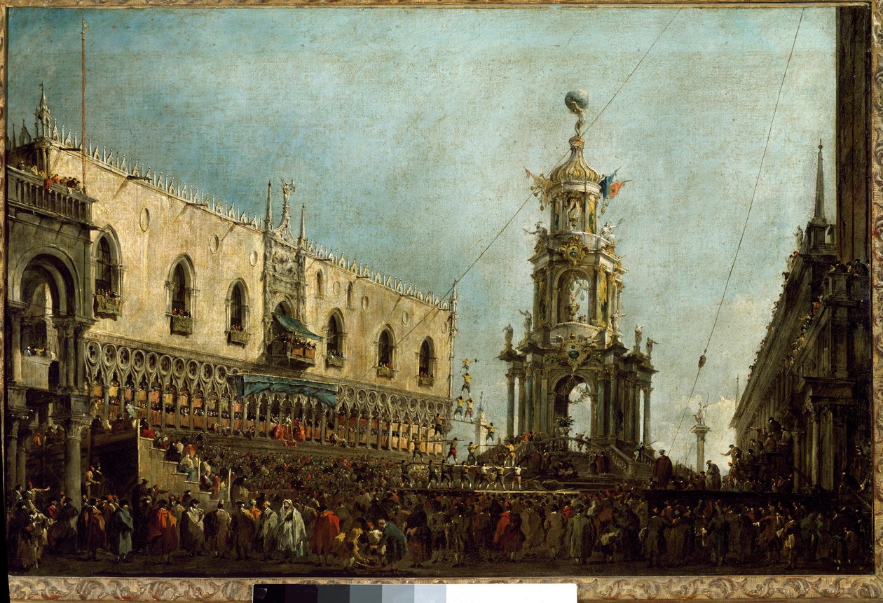 Il Doge di Venezia assiste alle celebrazioni del Martedì Grasso sulla Piazzetta di San Marco da Francesco Guardi