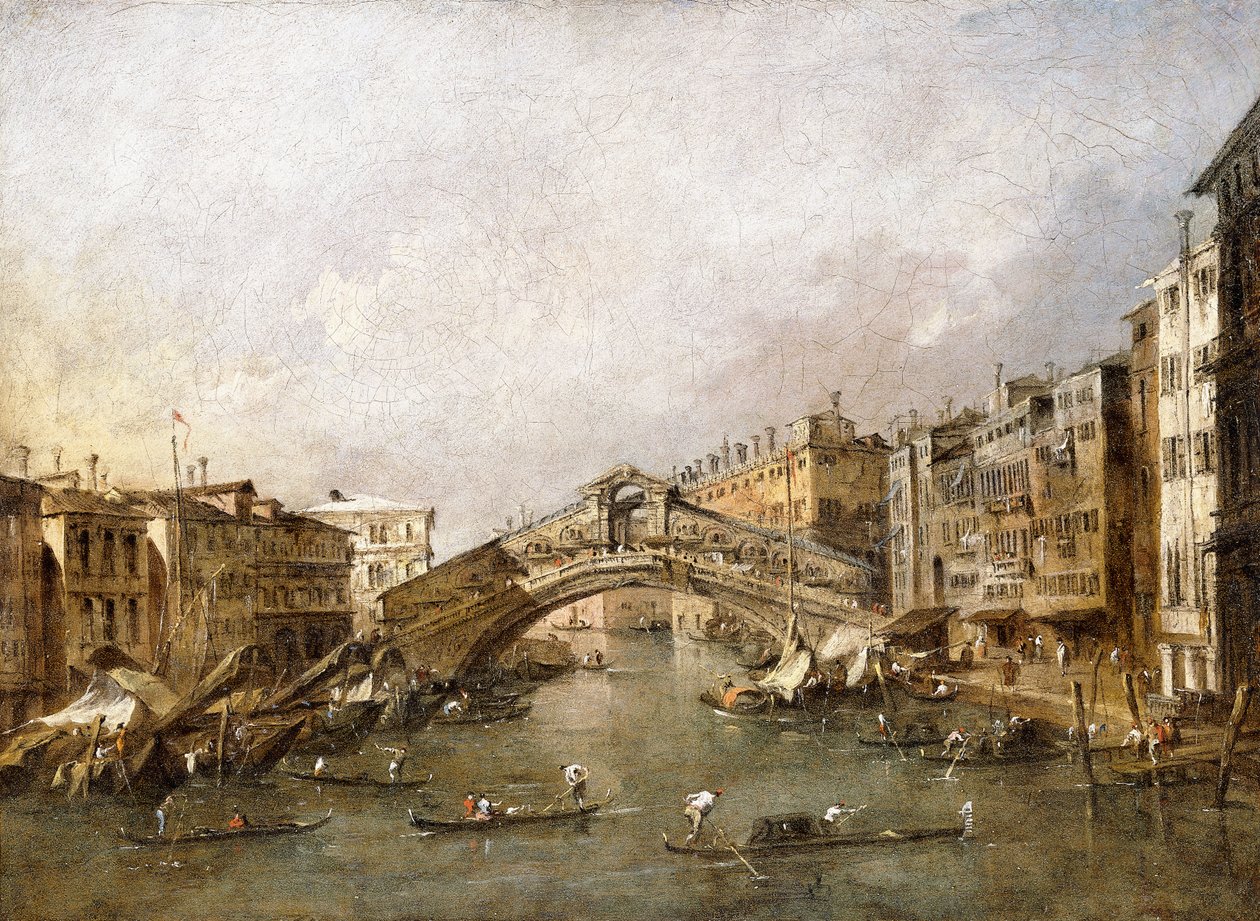 Il Ponte di Rialto, Venezia, con gondole in primo piano da Francesco Guardi