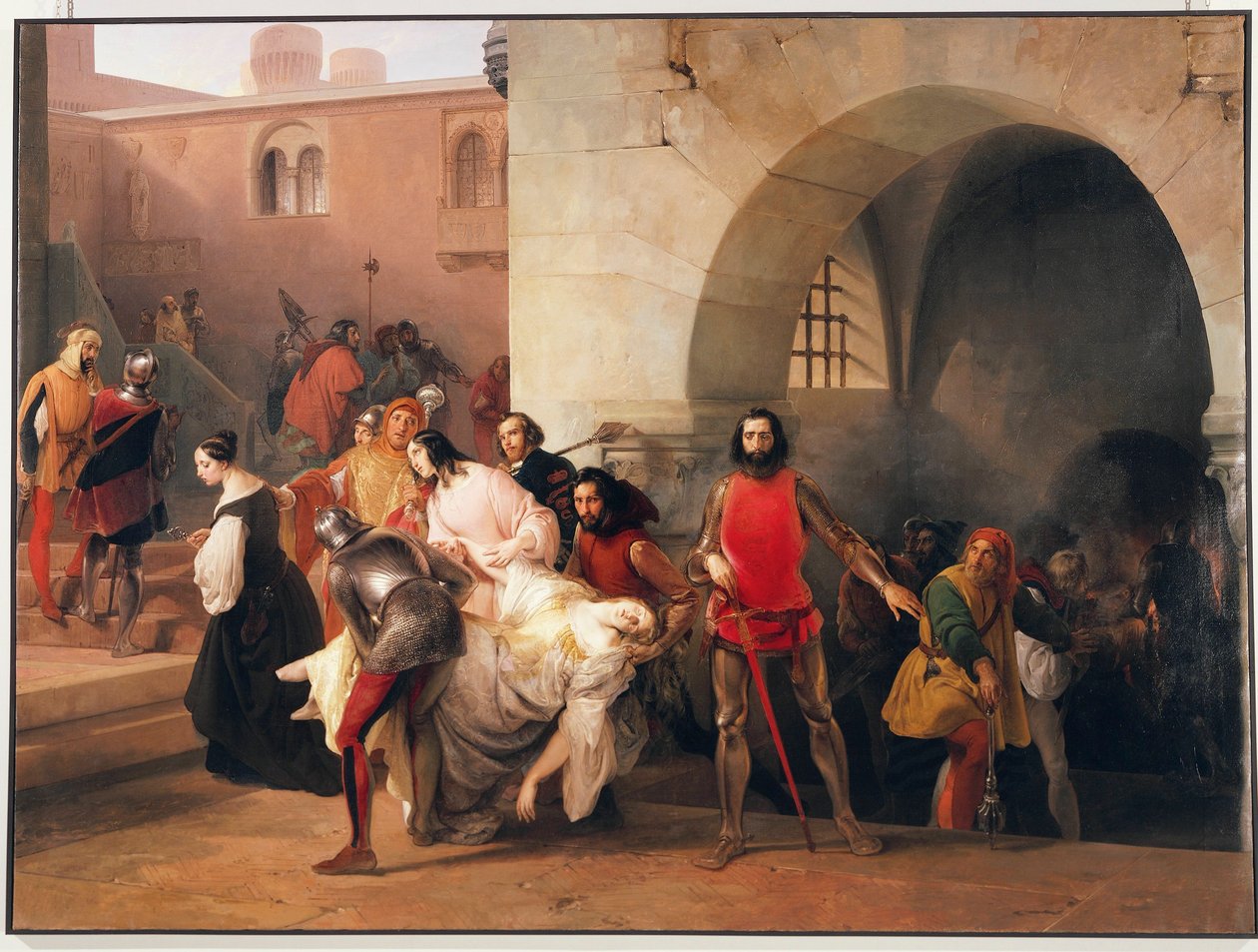 Bice trovata da Marco Visconti nel seminterrato del suo castello a Rosate, tema dal romanzo Marco Visconti di Tommaso Grossi, illustrazione di Francesco Hayez da Francesco Hayez