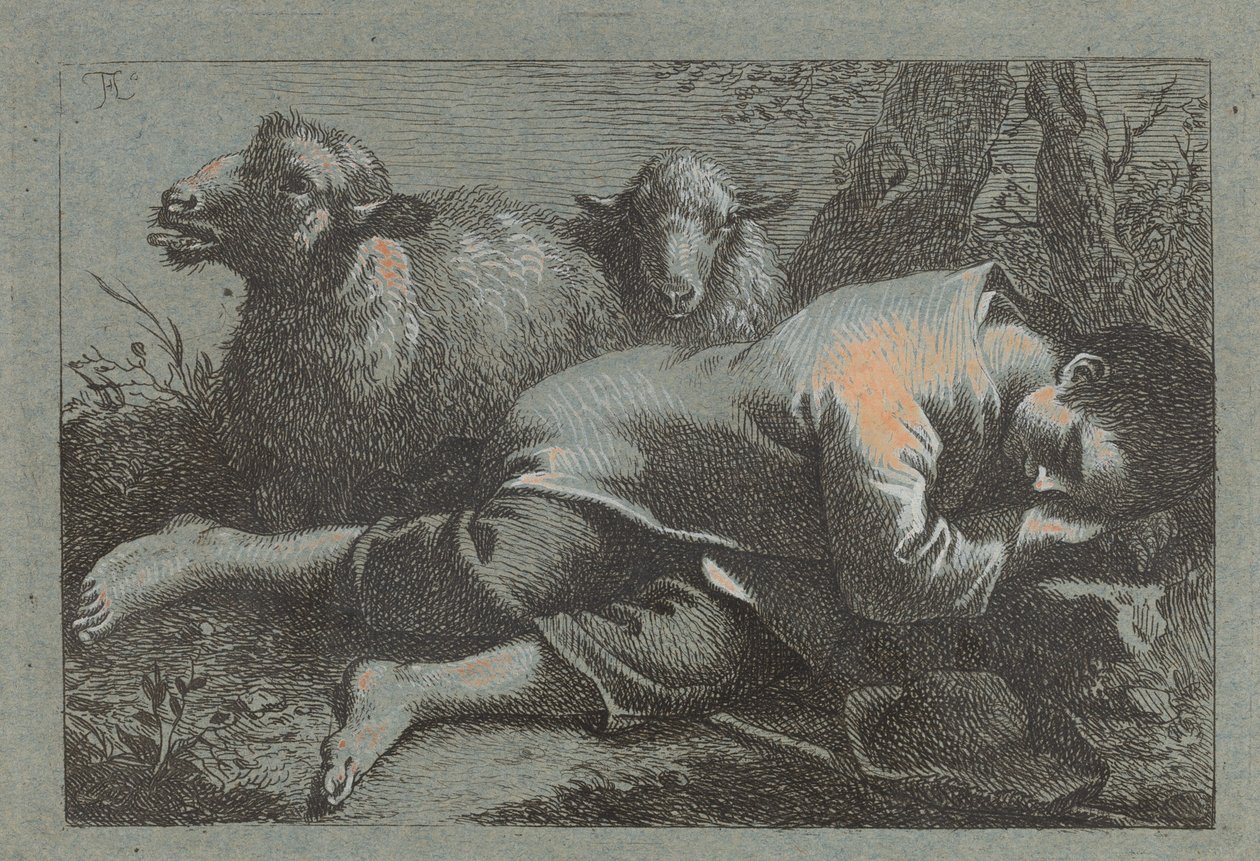 Ragazzo contadino addormentato vicino a due pecore, 1758-1759 da Francesco Londonio