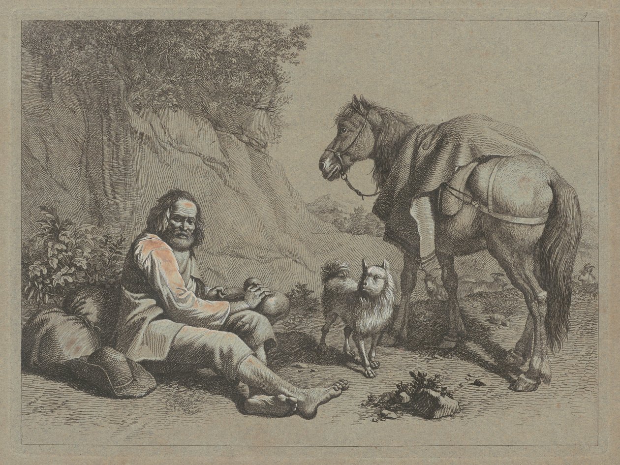 Vecchio seduto che sta per bere da una zucca, c. 1763 da Francesco Londonio