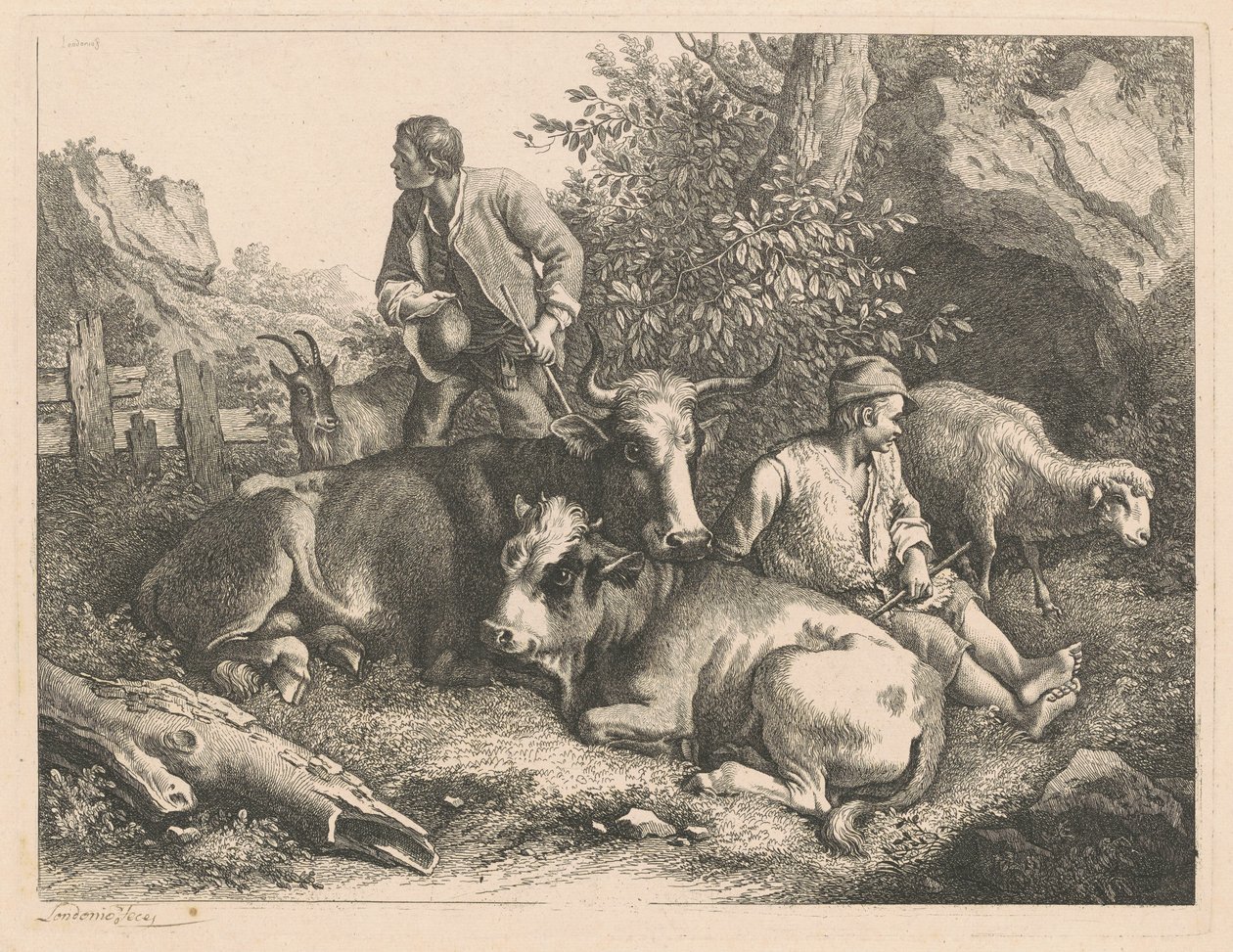 Due pastori con una mucca e un vitello da Francesco Londonio