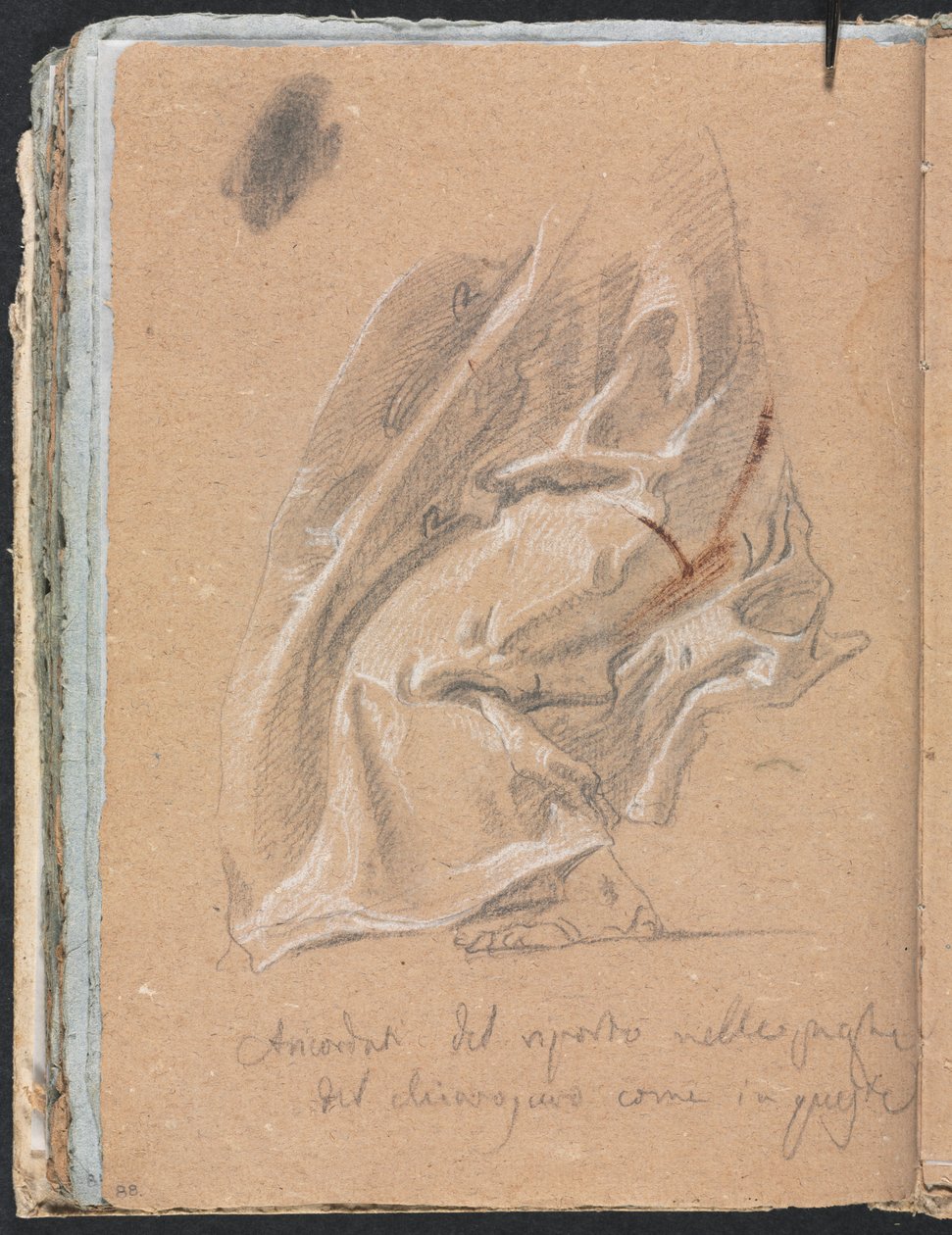 Verona Sketchbook: Studio di drappeggio con piede e iscrizione (pagina 88) da Francesco Lorenzi