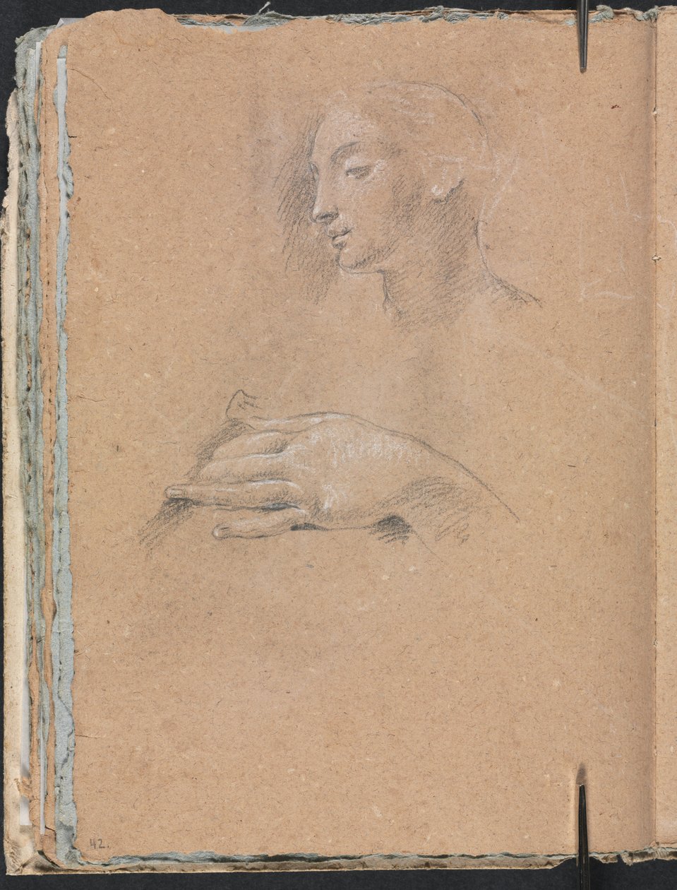 Taccuino di Verona: Testa femminile e mano sinistra pagina 42, 1760 da Francesco Lorenzi