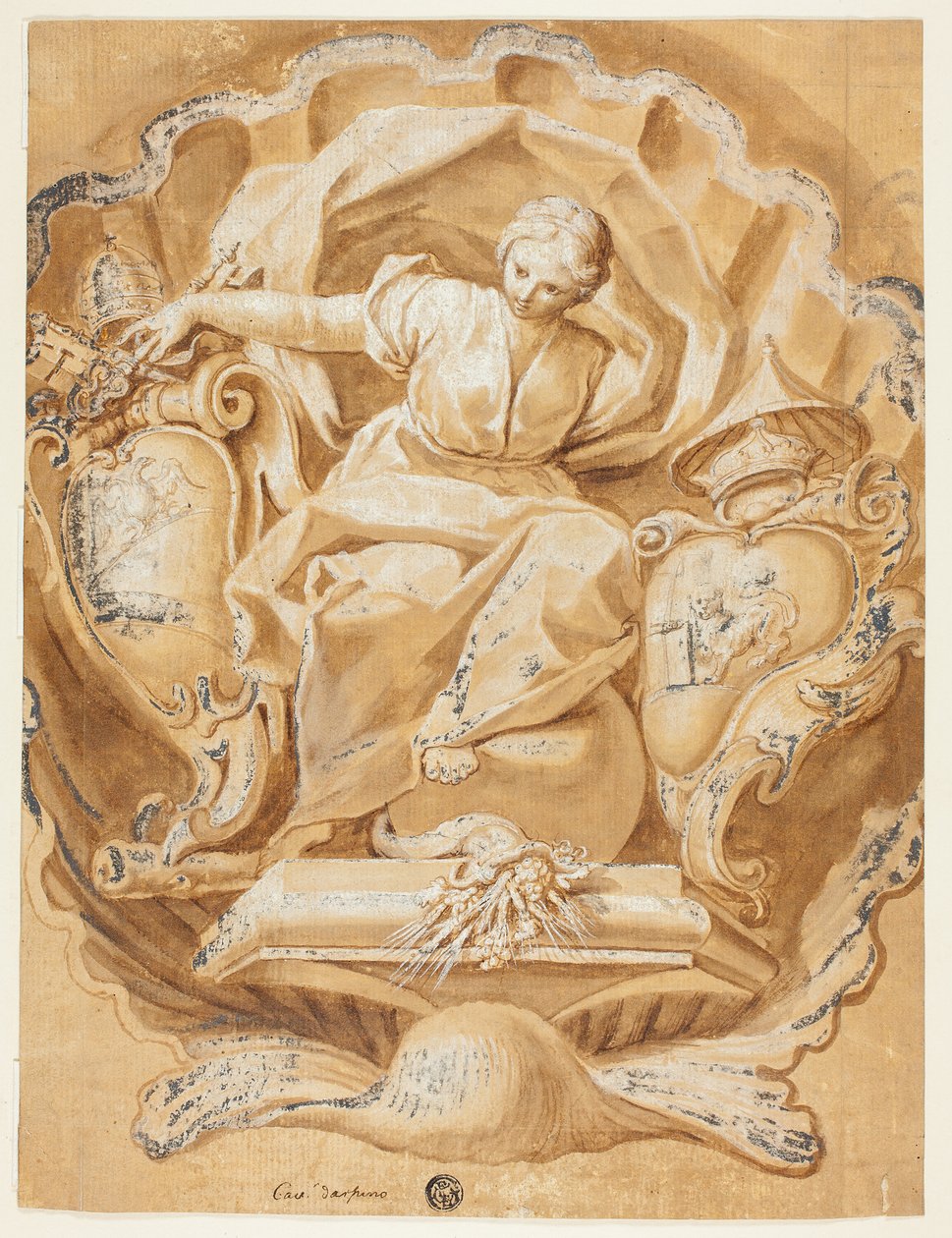 Figura allegorica con stemmi di Alessandro VIII (Ottoboni) e stemmi del papato da Francesco Mancini