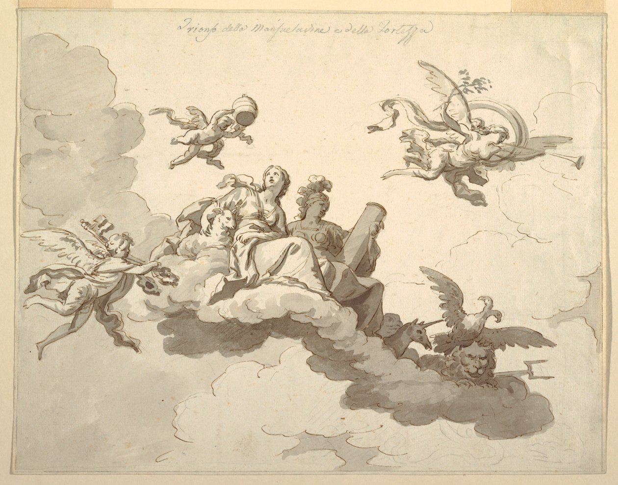 Disegno per un soffitto dipinto: Trionfo della mitezza e della forza da Francesco Manno