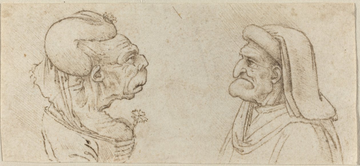Due teste grottesche da Francesco Melzi after Leonardo da Vinci