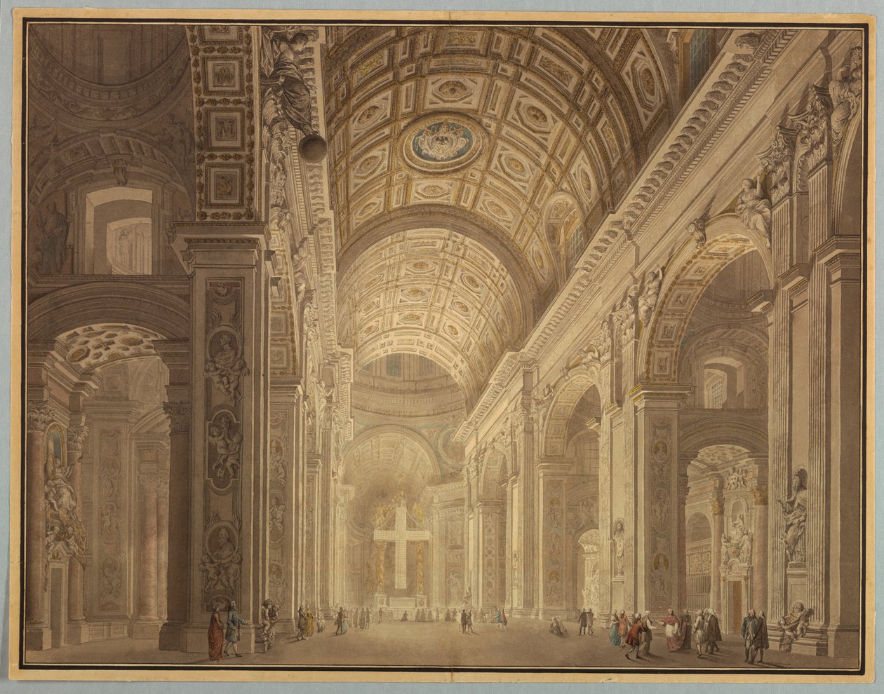 Disegno, Interno di San Pietro illuminato, prima del 1787 da Francesco Panini