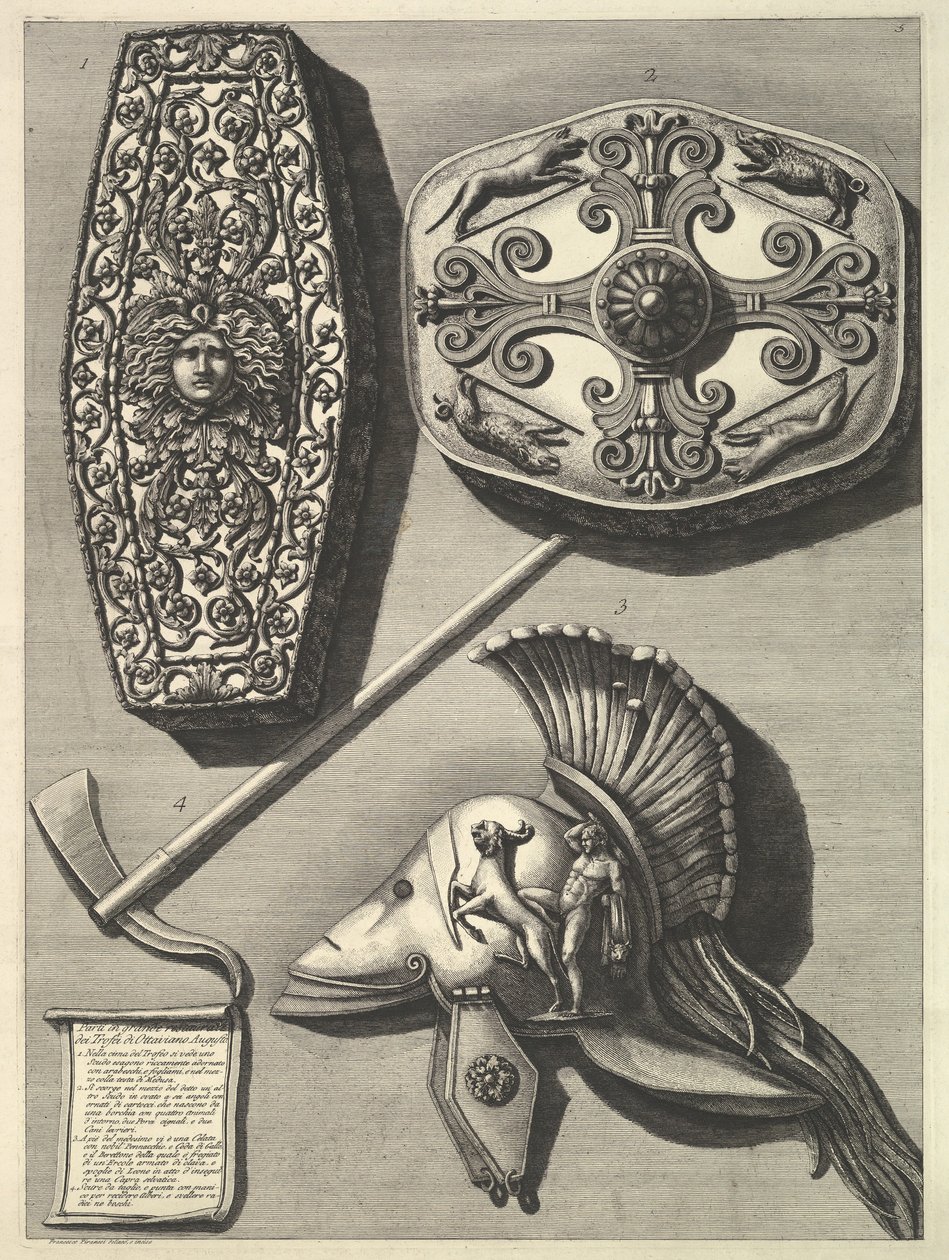 Parti in grande restaurati dei Trofei di Ottaviano Augusto (dettaglio), ca. 1753 da Francesco Piranesi