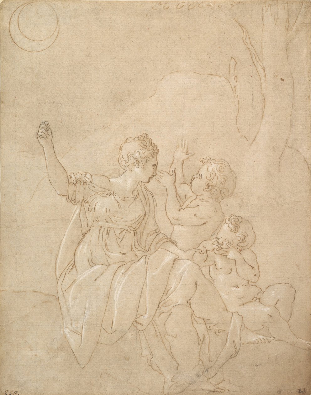 Figura Femminile Classica Diana o Venere con Due Bambini, ca. 1539-42 da Francesco Primaticcio