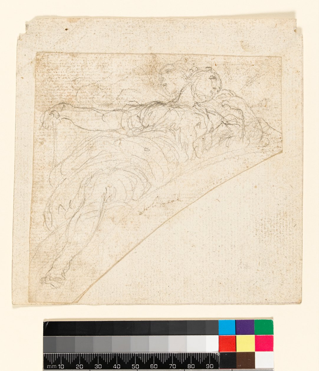 Recto: Studio per una figura femminile in uno spandrel. Verso: Disegno sul retro del foglio, prima del 1747 da Francesco Solimena