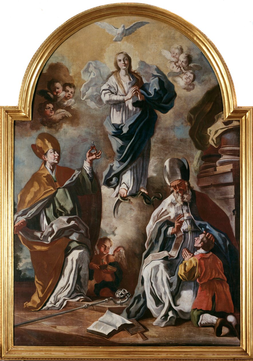 La colomba dello Spirito Santo appare sopra la Vergine con i santi da Francesco Solimena
