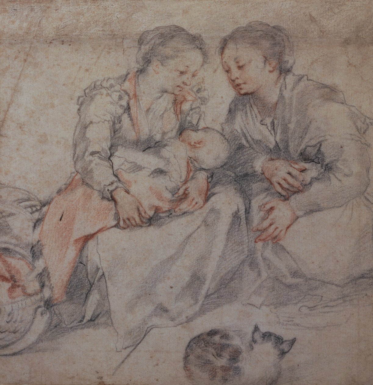 Due Donne e un Bambino con un Gatto da Francesco Vanni