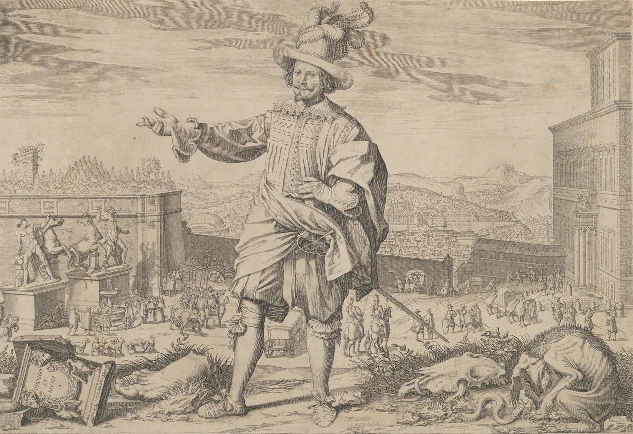 Ritratto di Ioannes Altus Johann Alten, della Guardia Svizzera, in piedi vicino al Quirinale da Francesco Villamena