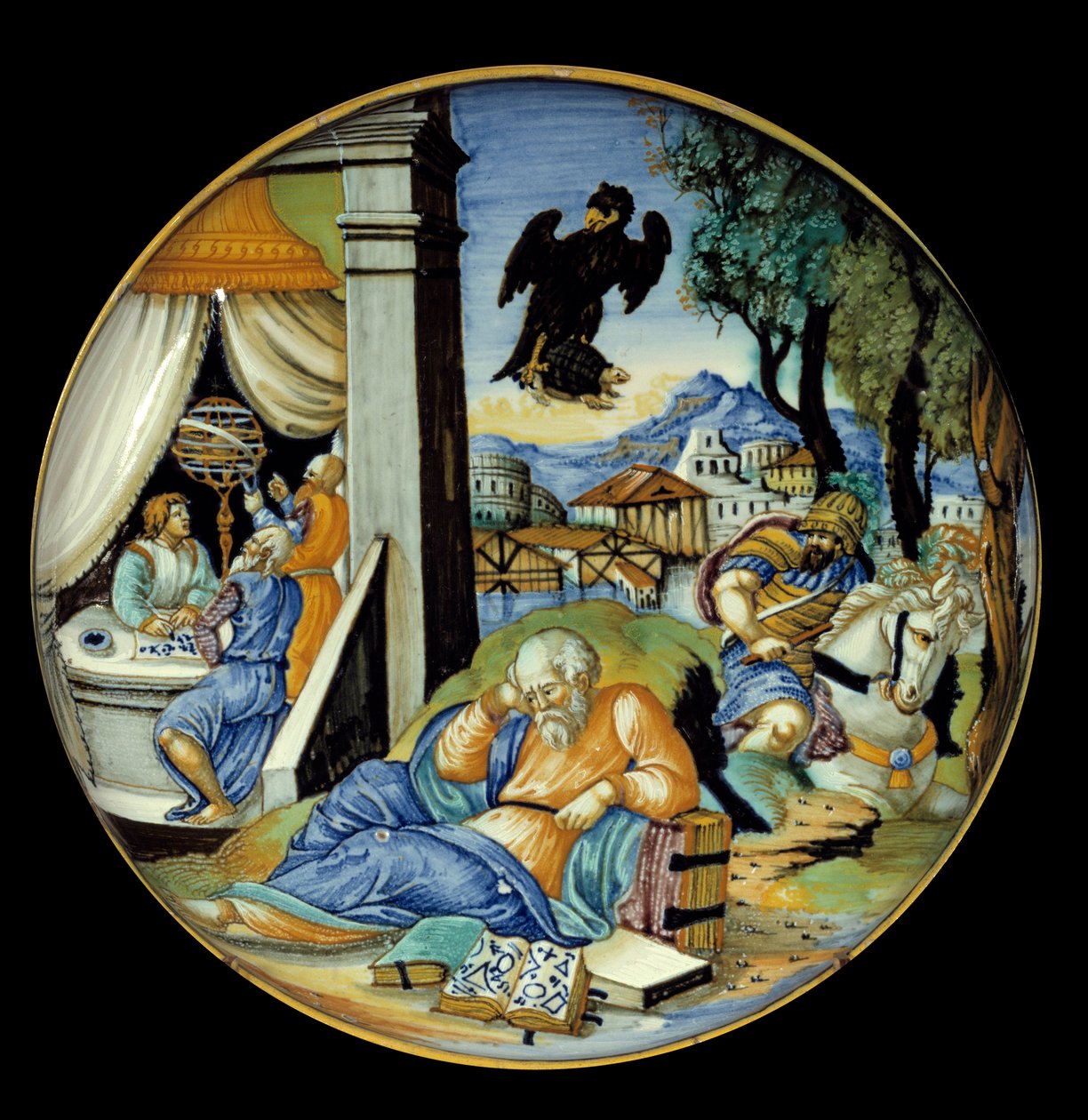 Gamba tagliata: Allegoria del destino. Maiolica. Realizzata da Francesco Avelli Xanto (attivo intorno al 1530/1540) da Francesco Xanto Avelli