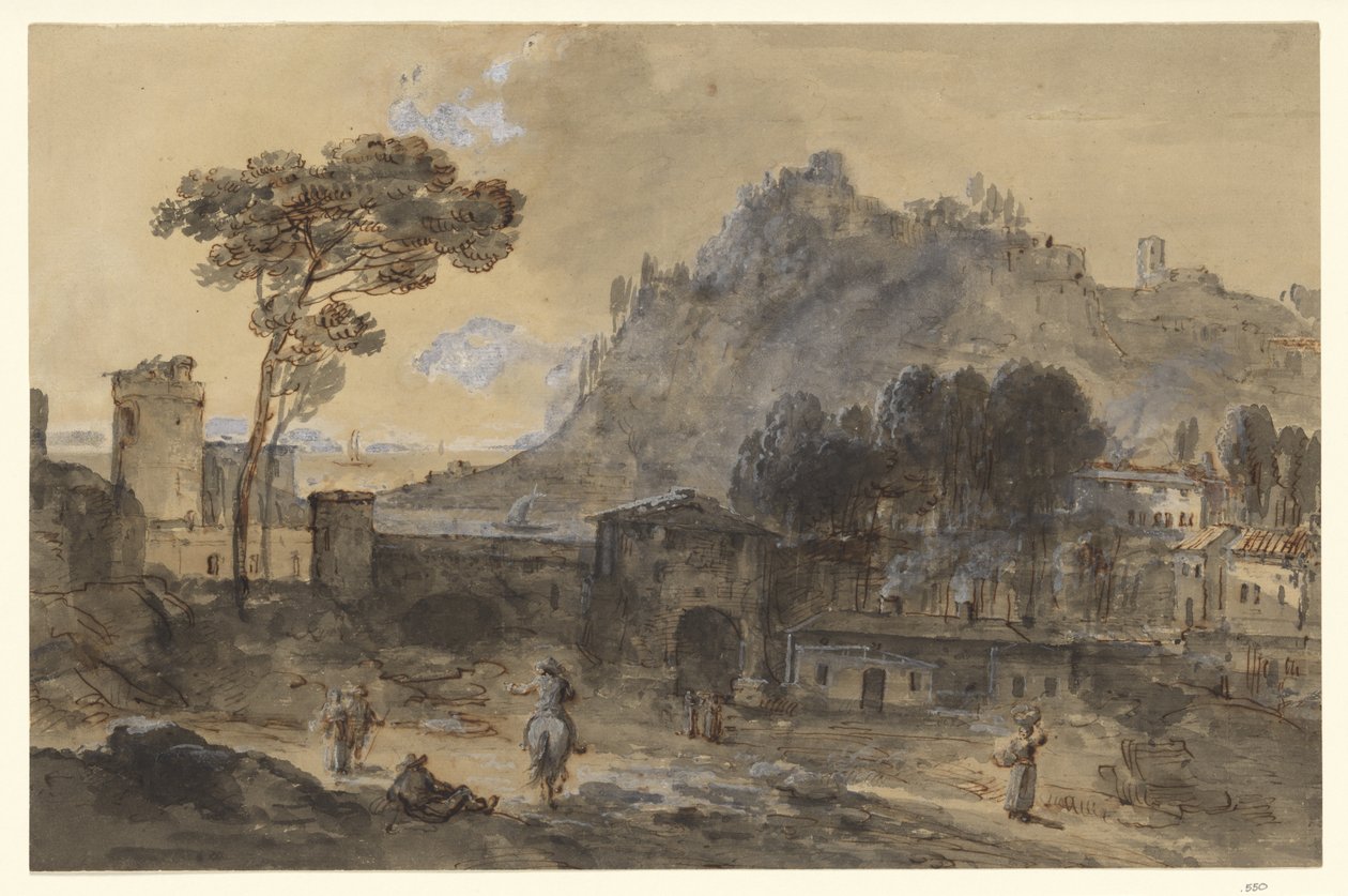 Paesaggio classico: una città e una montagna sulla costa da Francesco Zuccarelli