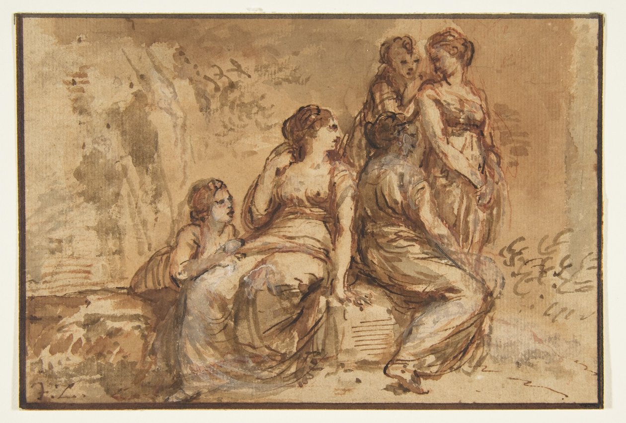 Fünf junge Frauen in einer Landschaft da Francesco Zuccarelli