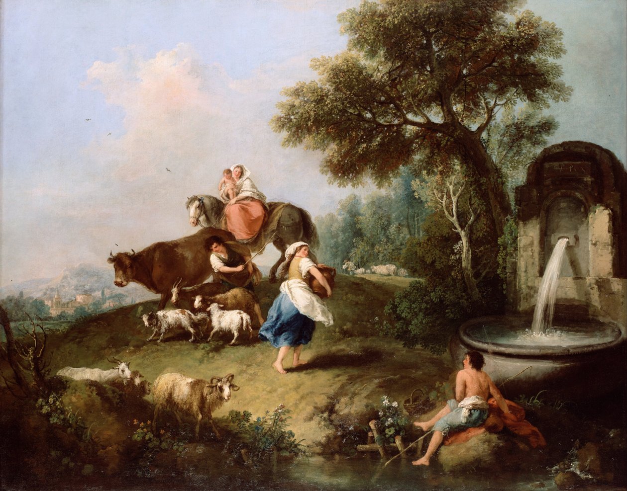 Paesaggio con una Fontana, Figure e Animali da Francesco Zuccarelli
