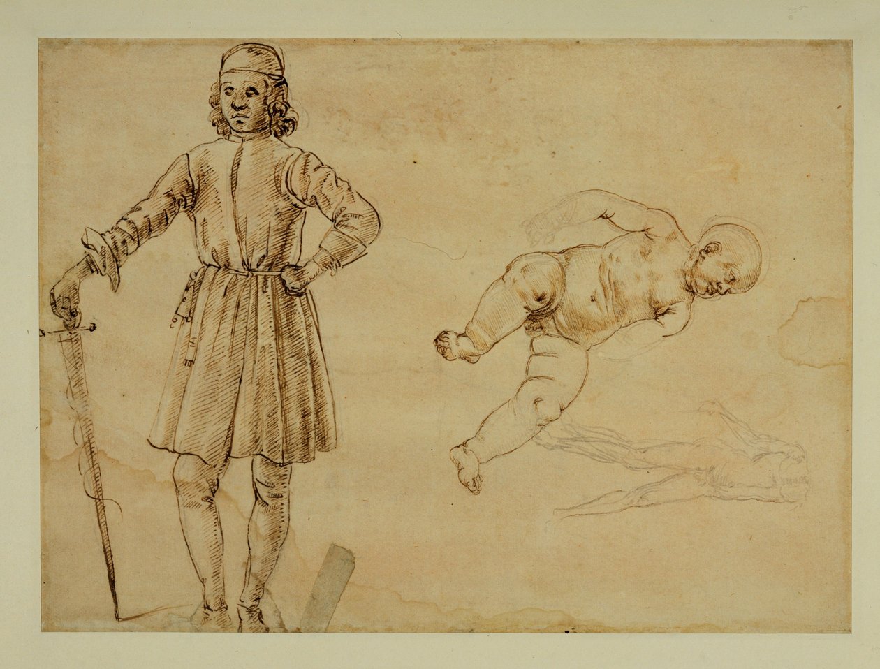 Un bambino seduto; un uomo in piedi che tiene una spada ... da Francesco di Simone (attr. to)