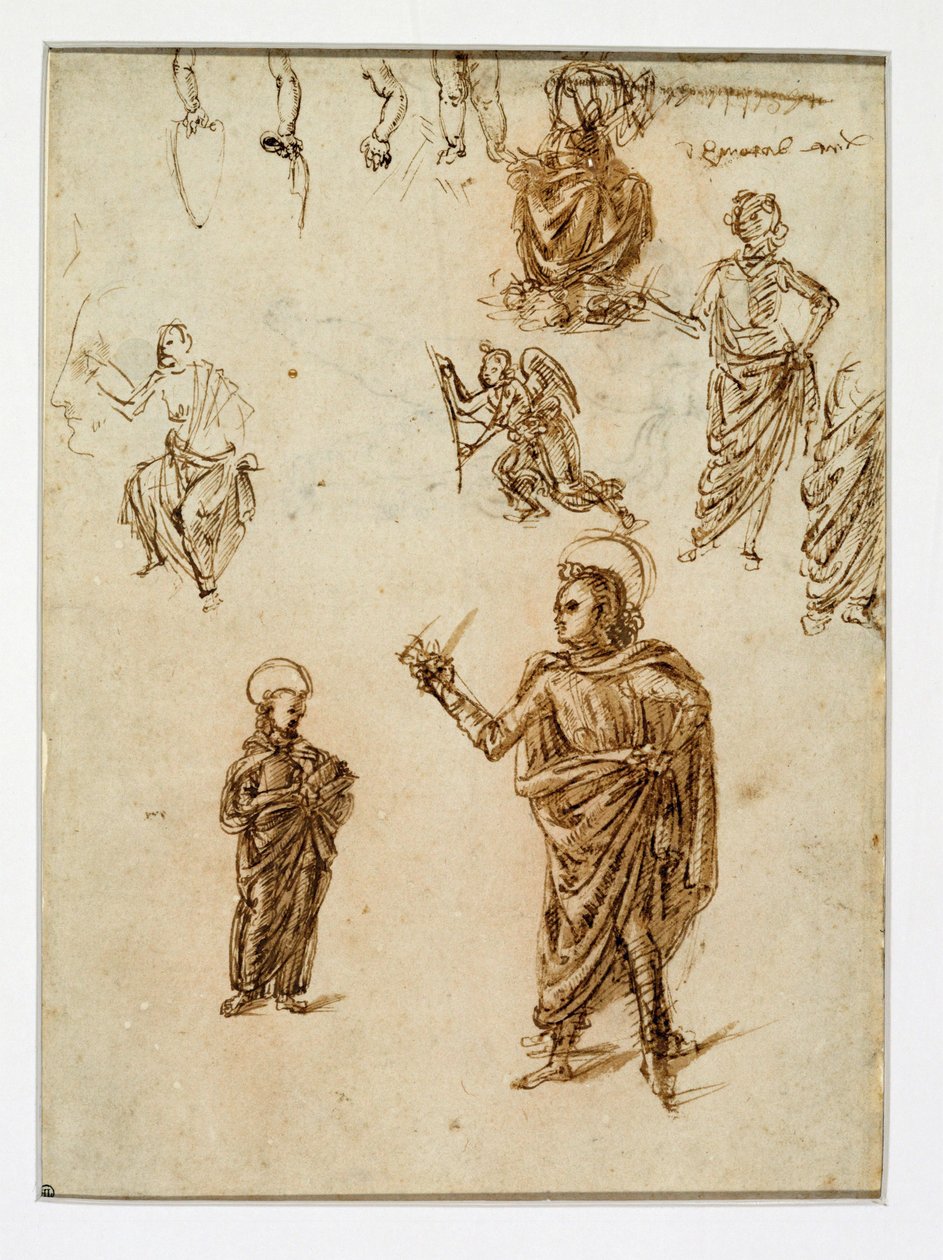 Schizzi di figure; santi; un angelo; un braccio; gambe ... da Francesco di Simone (attr. to)