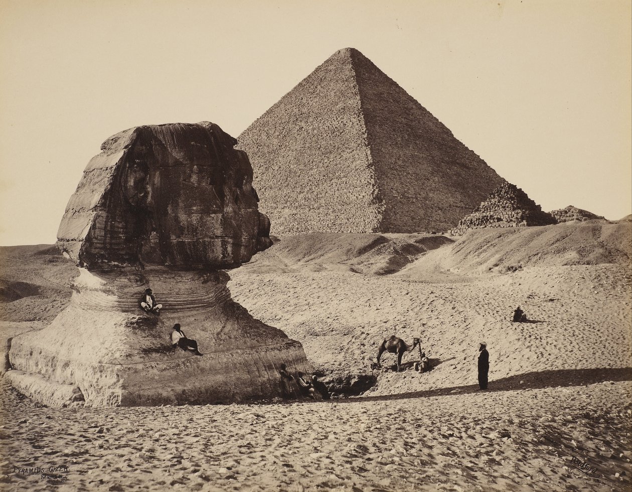 La Sfinge, la Grande Piramide e due piramidi minori, Ghizeh, Egitto da Francis Bedford