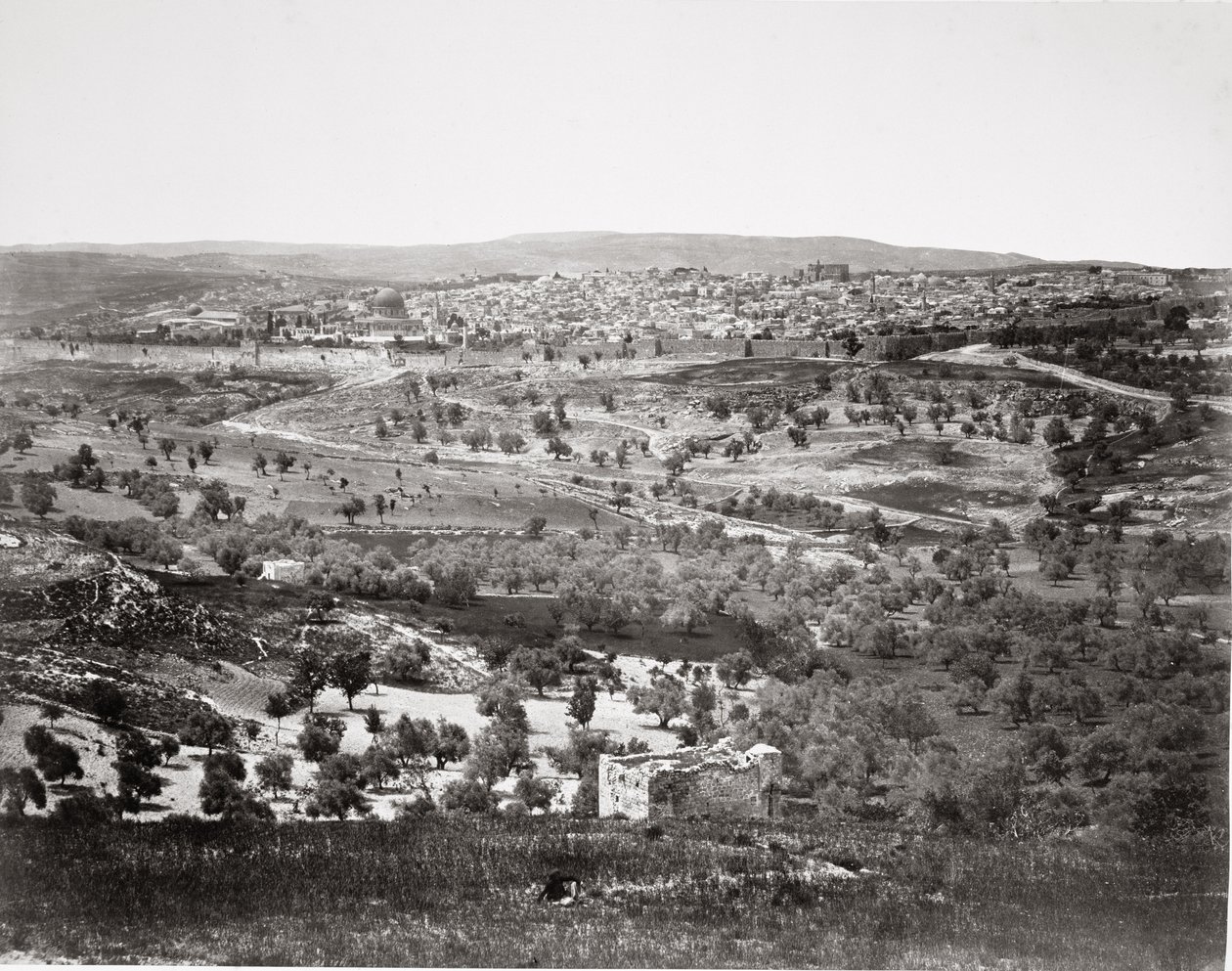 Vista panoramica di Gerusalemme dal Monte degli Ulivi, stampata in un folio di stampe pubblicato da James Virtue, 1860 da Francis Frith