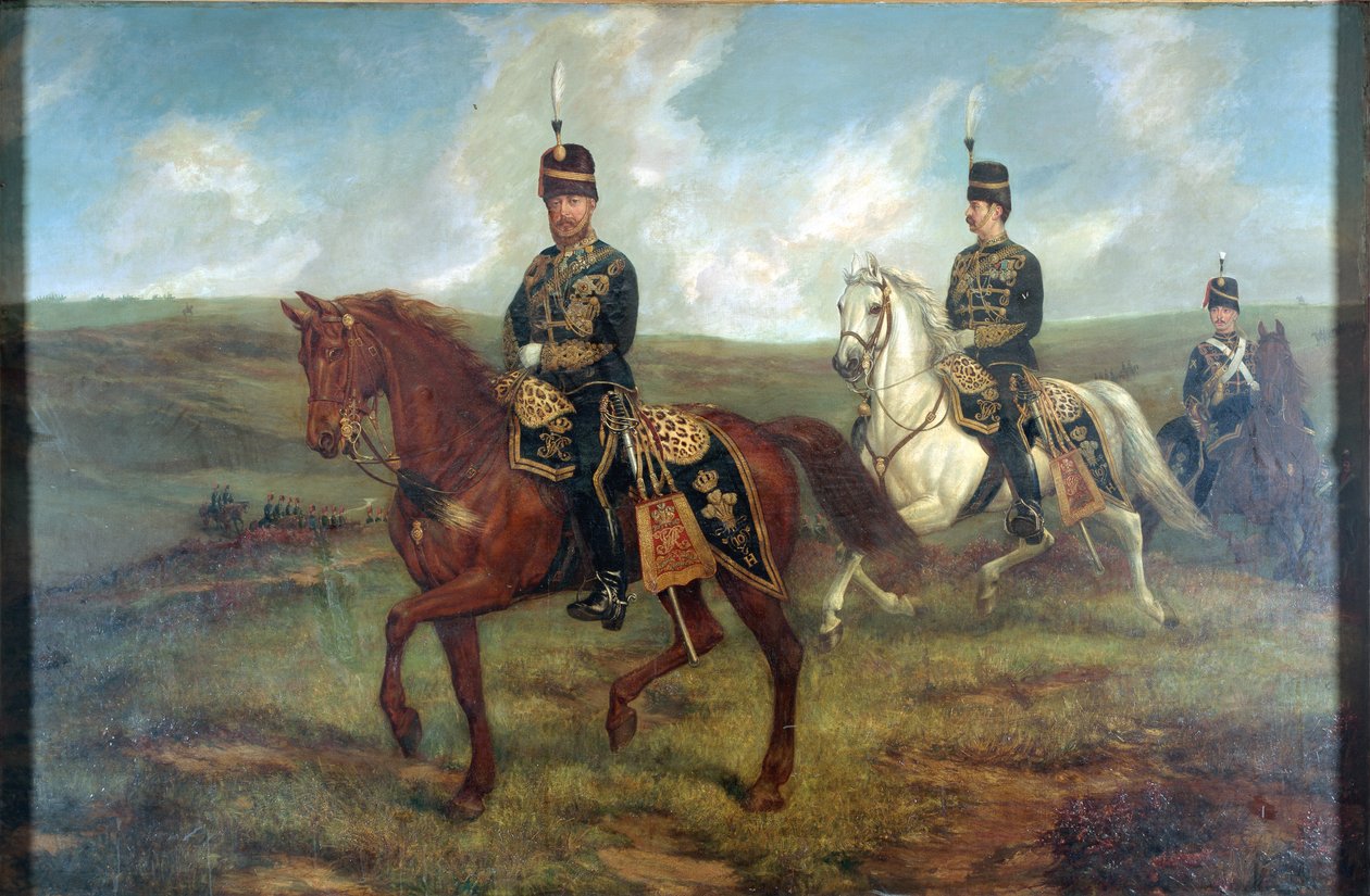 Il Principe di Galles con il tenente colonnello Valentine Baker che rivedono i 10th Hussars, Aldershot, 8 settembre 1871, c.1871 da Francis Grant