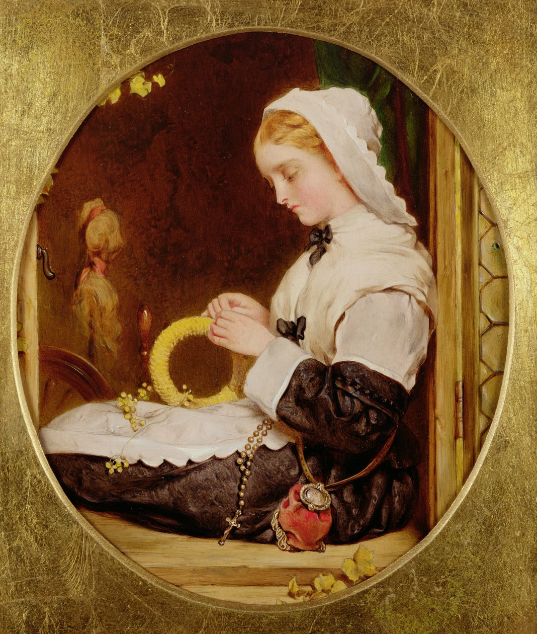 Una signora che cuce alla finestra, 1859 da Francis John Wyburd