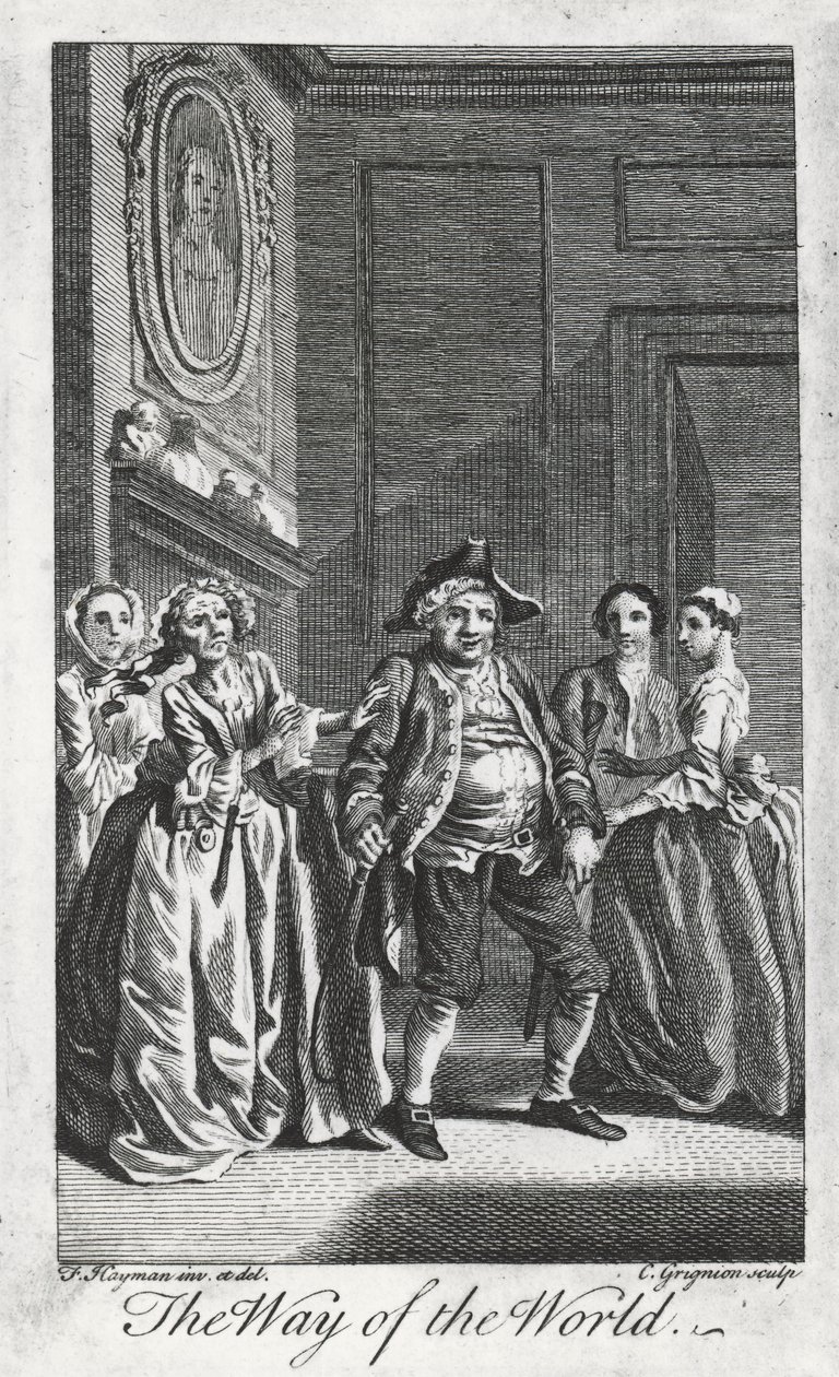 Scena da The Way of the World, di William Congreve (1670-1729), incisione di Charles Grignon da un disegno di Francis Hayman a Lincoln