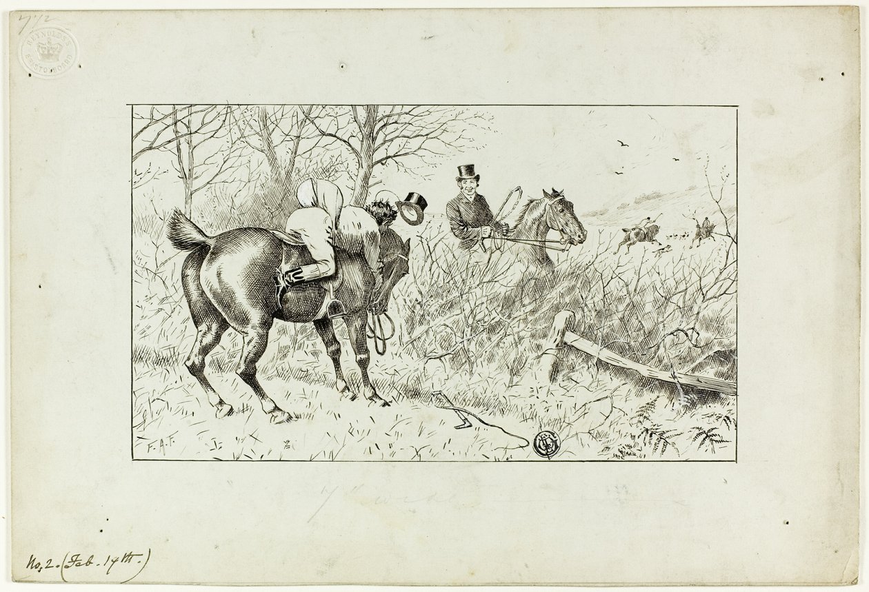Scena di caccia: Cavallo e cavaliere lanciato da Francis Arthur Fraser